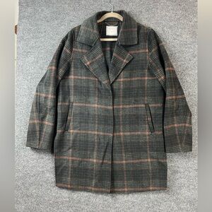 Belle & Bloom Coat Womens Large Wool Plaid Oversized Jacket Y2K Office Casual